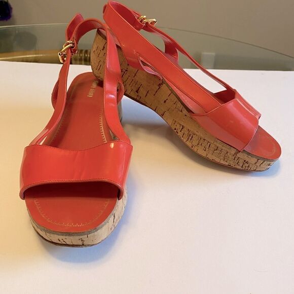 Miu Miu Coral Patent Leather Cork Platform Sandals EU 37.5 Slingback Peep Toe - Picture 6 of 11